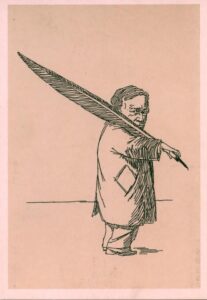 Tadeusz Różewicz. 80. urodziny Poety – 9 października 2001, aut. rys. Paweł Różewicz, Teatr Polski we Wrocławiu. (karta pocztowa)